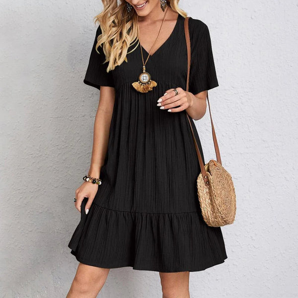 Elegant Short Sleeve V Neck Ruffles Dress