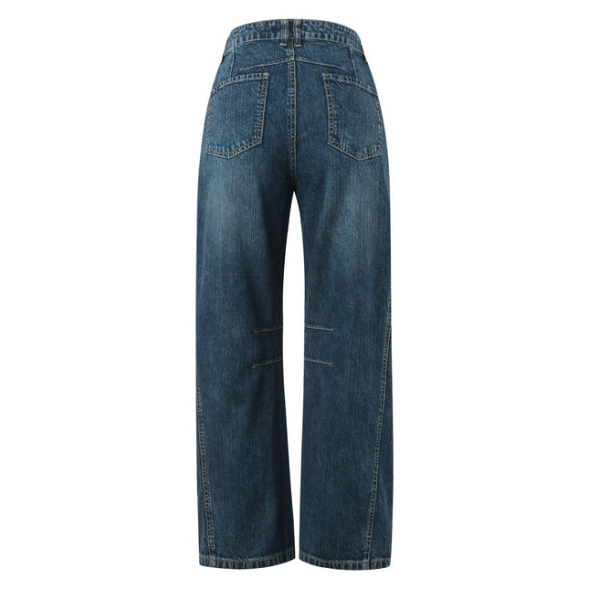 Women Wide Leg Mid Waist Cropped Denim Pants