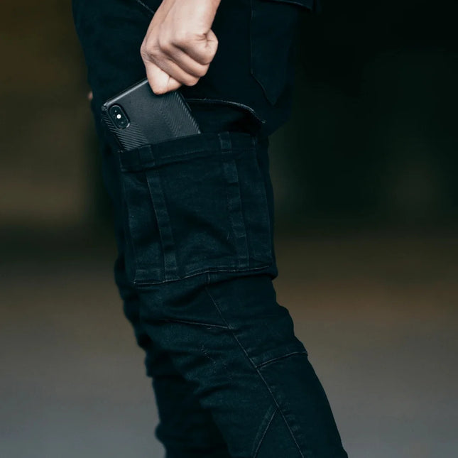 new Jeans Men Pants Wash Solid Color Multi Pockets  Cargo Jeans