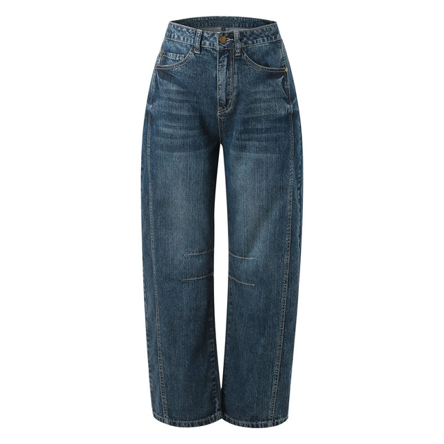 Women Wide Leg Mid Waist Cropped Denim Pants