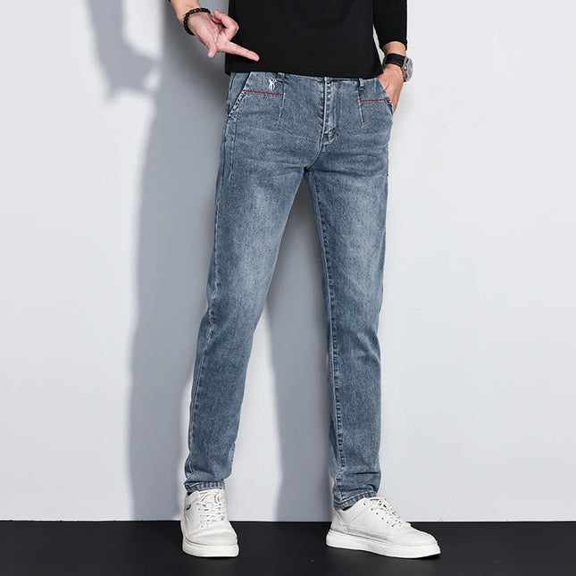 New Men's Jeans Slim Fit Stretch Straight Vintage Trendy Denim Pants Korean Washed Soft Versatile Fashion Trousers Streetwear