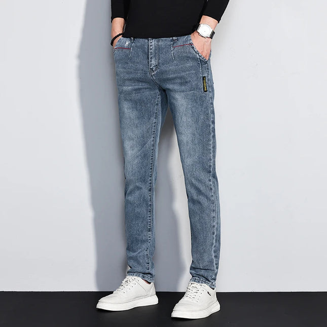 New Men's Jeans Slim Fit Stretch Straight Vintage Trendy Denim Pants Korean Washed Soft Versatile Fashion Trousers Streetwear