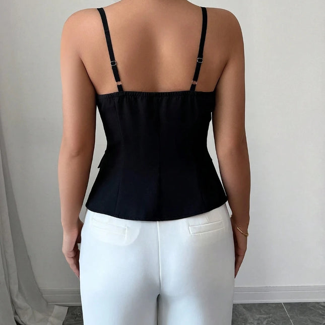 Women's Tank Top Spring Summer Black Top Spaghetti Strap Sweetheart Neck Button Slim Fit Valentine's Day Elegant Sexy Top