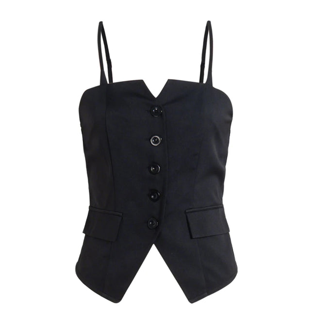 Women's Tank Top Spring Summer Black Top Spaghetti Strap Sweetheart Neck Button Slim Fit Valentine's Day Elegant Sexy Top